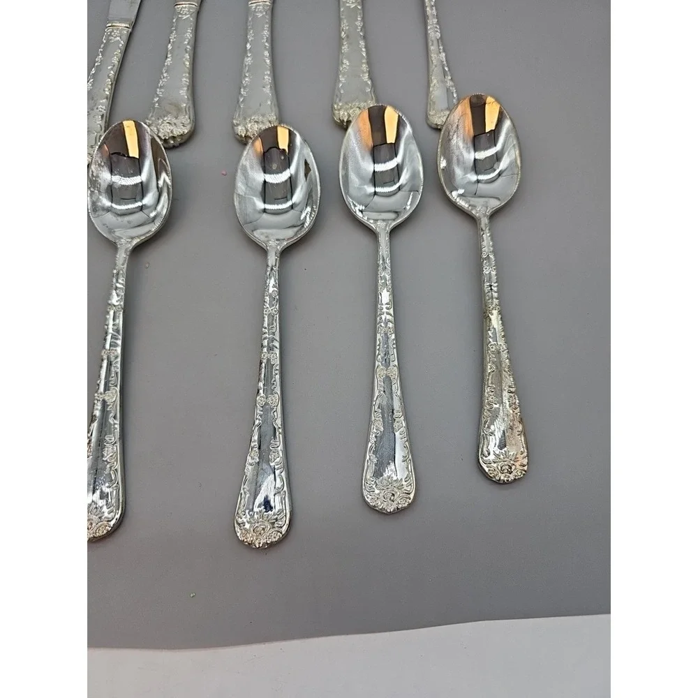 WM Rogers Son Silverplate Silverware Flatware Set Enchanted Rose 19 Pcs 4 Knives